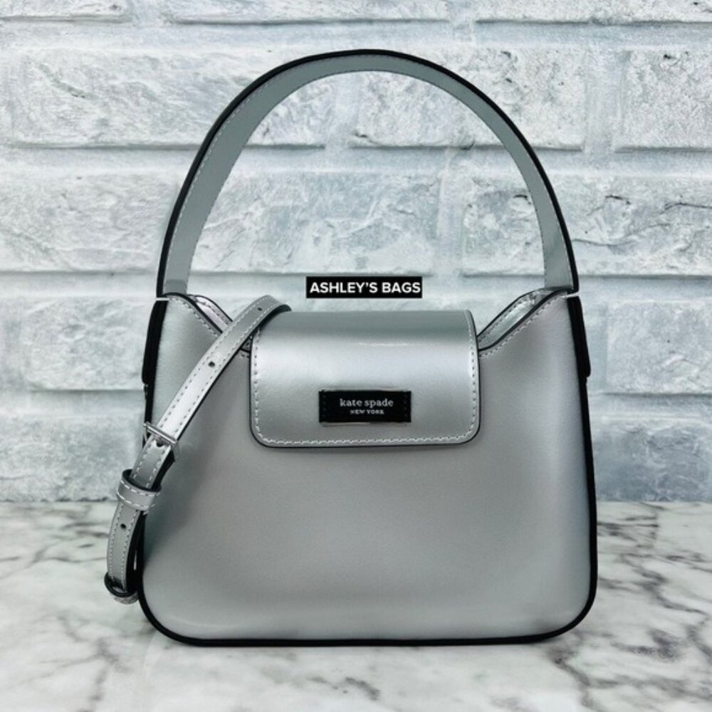 Kate Spade Sam Icon Metallic Patent Leather Mini Hobo Bag In Starlight Spazzola - Picture 1 of 15